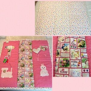 Vintage Handmade reversible nursery decor activity mat wall hanging pink kitty